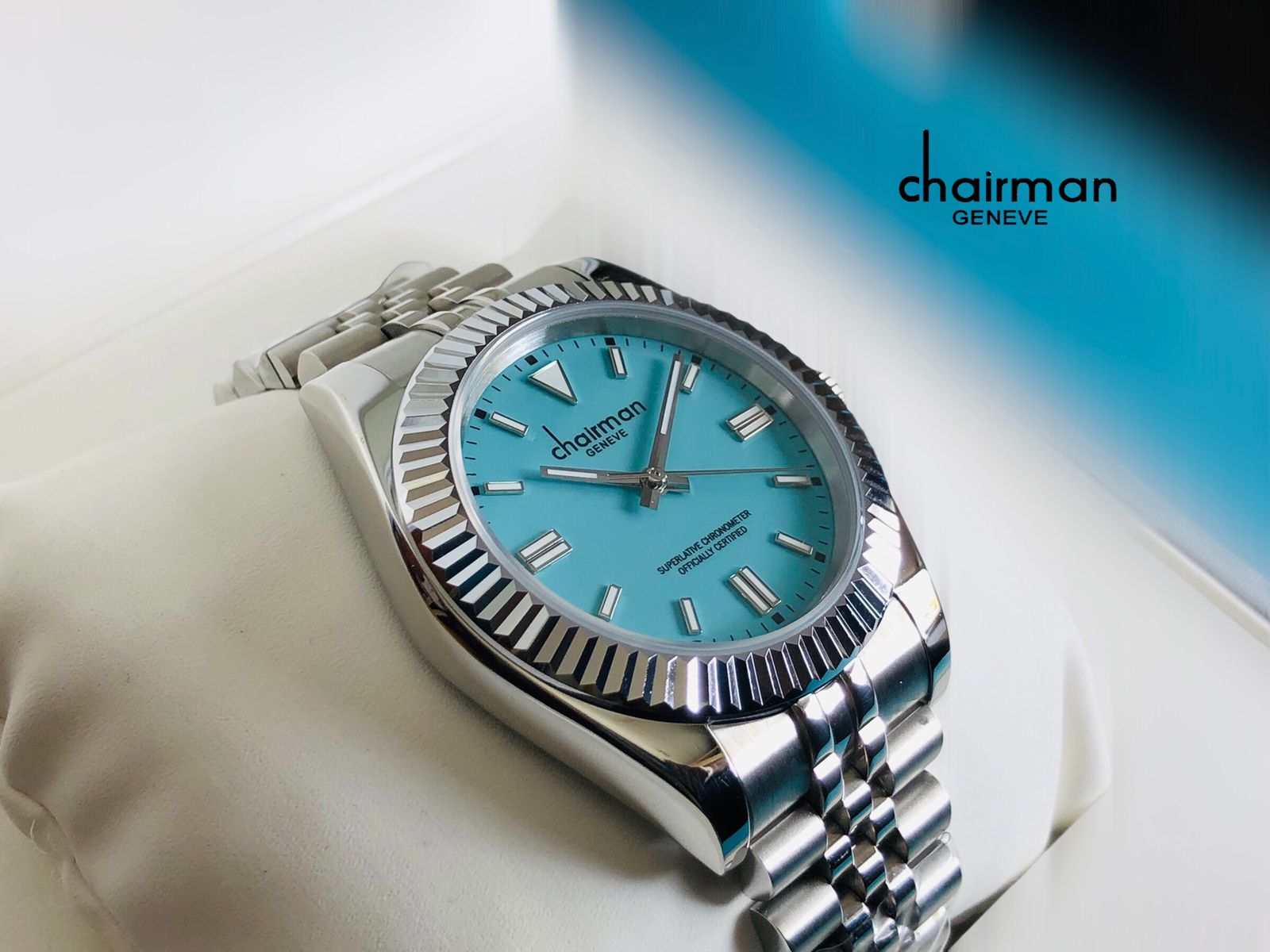 Chairman Stainless Steel Quartz Analogue Watch with Baby Blue Dial