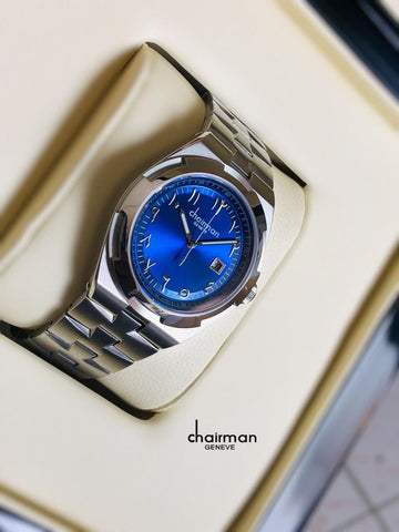 Chairman Stainless Steel Quartz Arabic Watch with Blue Dial For Men