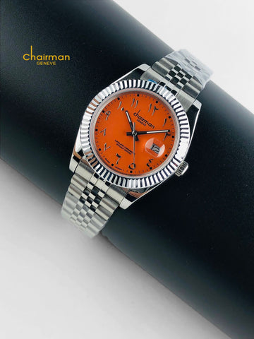 Chairman Stainless Steel Quartz Arabic Watch with Orange Dial For Men