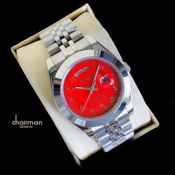 Chairman Stainless Steel Quartz Arabic Watch with Red Dial For Men