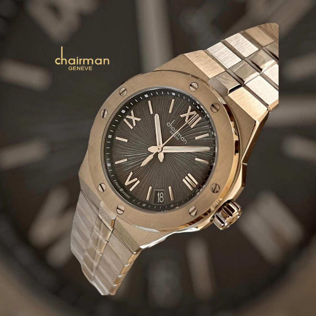 Chairman Watch For Men - Analogue Quartz with Steel Bracelet and Dark Brown Dial