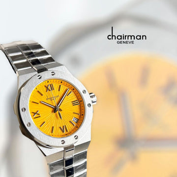 Chairman Watch For Men - Yellow Dial Analogue Quartz with Stainless Steel Bracelet