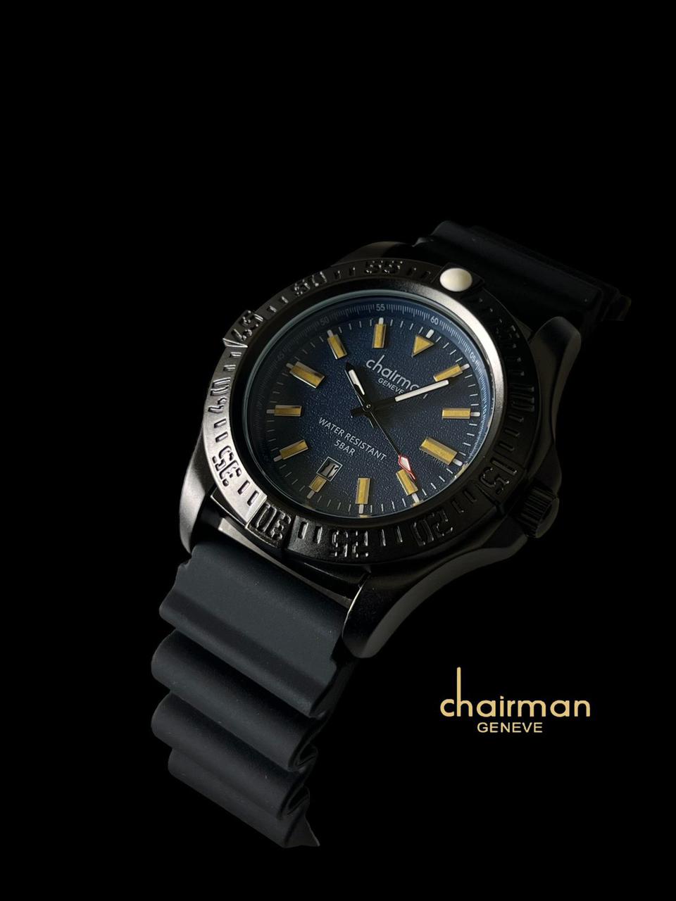 Chairman Geneve Black Strap Watch