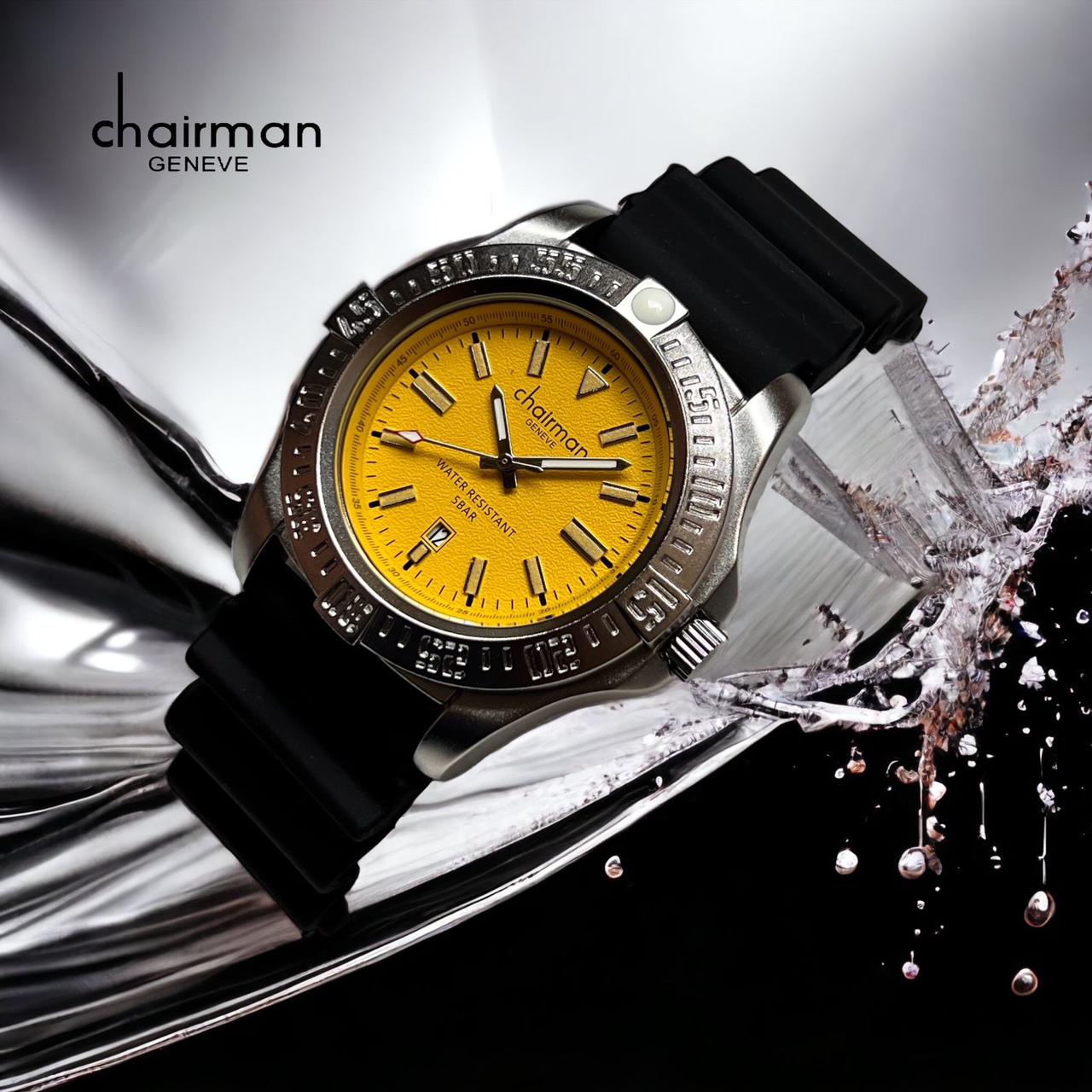 yellow dial chairman black strap watch