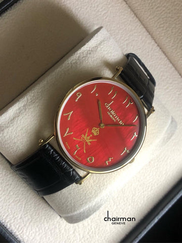 Chairman Black Strap and Red Dial With Arabic Numbers Men's Watch