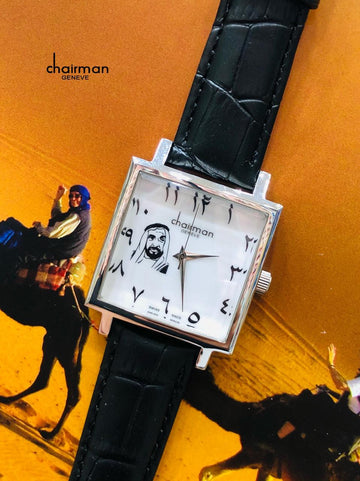 Chairman White Arabic Dial Silver Frame And Black Strap Men's Watch