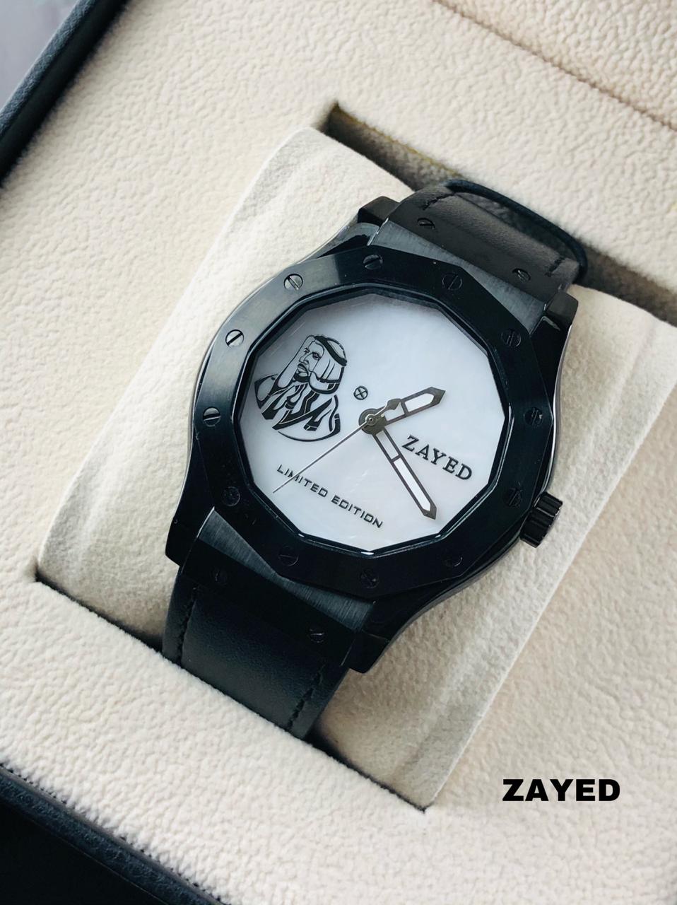 Zayed Limited Edition White Dial And Black Frame & Strap Men's Watch