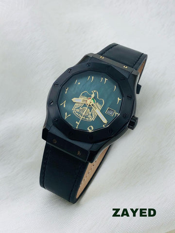 Zayed Black Frame Metallic Green Dial And Black Strap Men's Watch