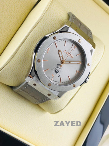 Zayed Gray Strap Metallic & Arabic Dial Men's Watch